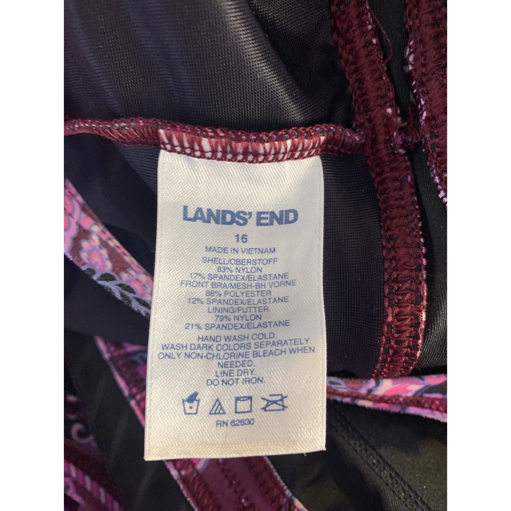 Lands' End Swimsuit Women 10 Purple Paisley High Neck Keyhole One Piece Swimwear - Picture 10 of 10